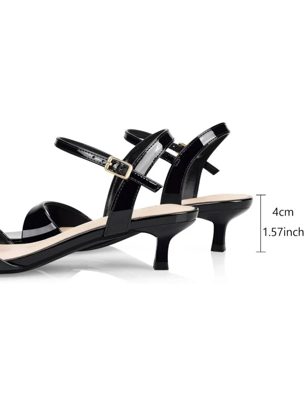 Women's Black Patent Round Open Toe 1.5 Inch Low Heels Ankle Strap Heel Sandals